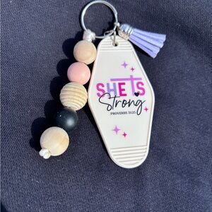 She Is Strong Pink & Cream Keychain Card Holder